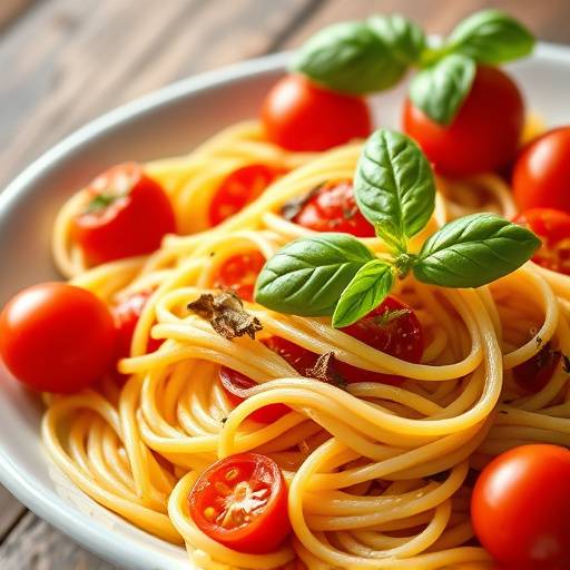 Pasta fresca fatta in casa con pomodorini e basilico