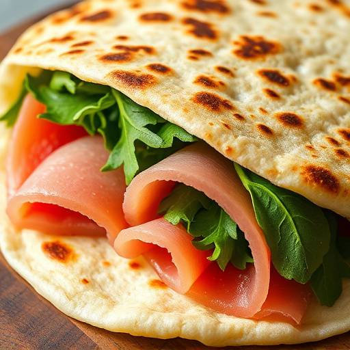 Piadina romagnola farcita con prosciutto e rucola