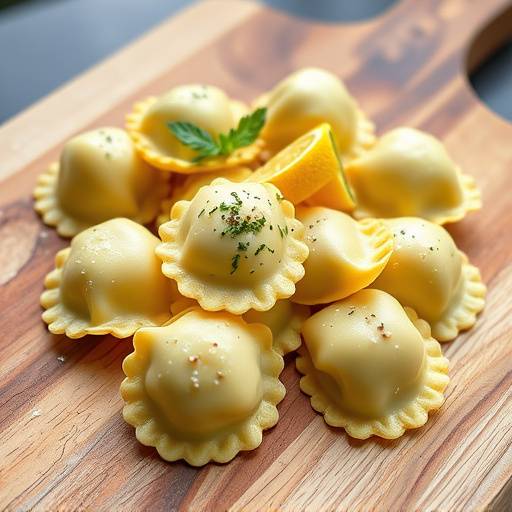 Tortellini fatti in casa su un tagliere di legno