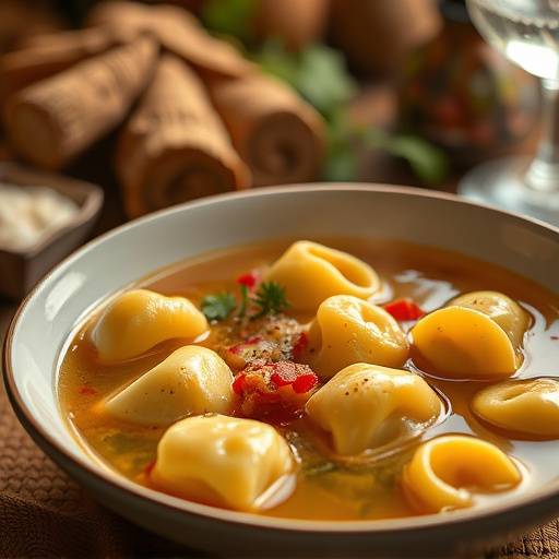 Un piatto di tortellini in brodo, tipico della cucina emiliana