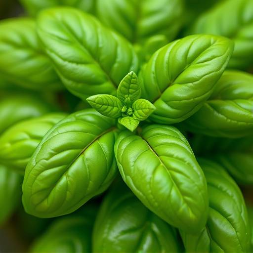 Un primo piano di basilico fresco, con foglie verde brillante e una leggera umidit&agrave;